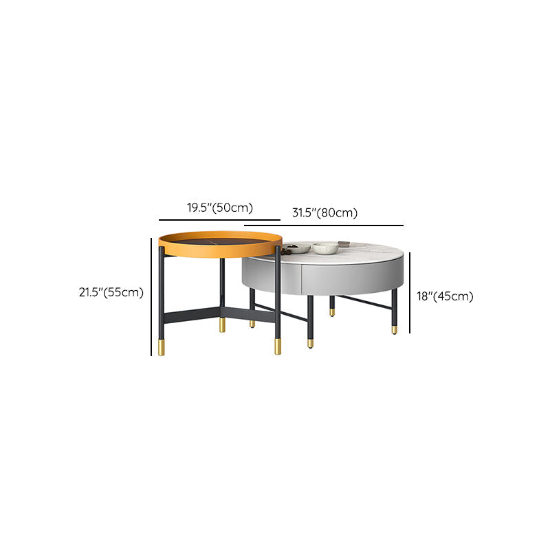 Glam Cocktail Table Round Stone 4 Legs Gold Coffee Cocktail Table
