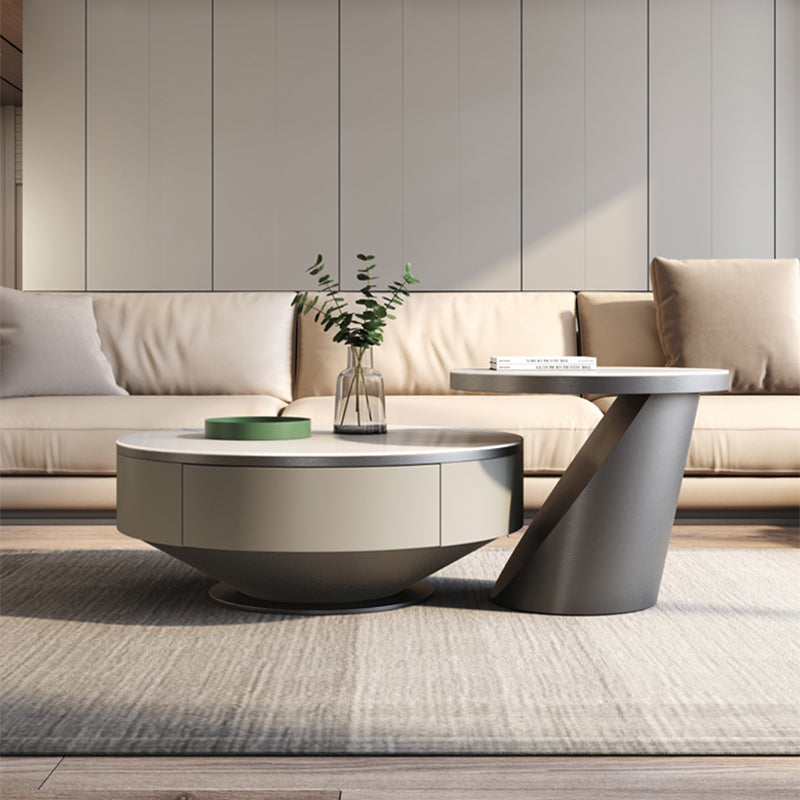 Round Pedestal Coffee Table Glam Stone Cocktail Table with 2 Drawers Clearhalo 'Coffee & Accent Tables' 'Coffee Tables' 'coffee_tables' 'furn' 'furn_coffee_tables' 'Furniture' 'Living Room Furniture' 7523868