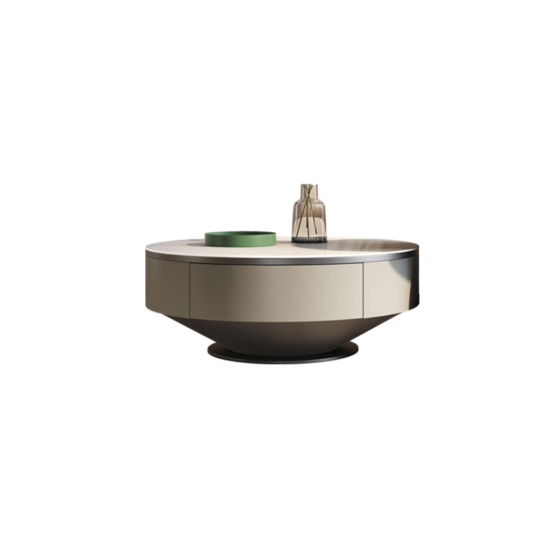 Round Pedestal Coffee Table Glam Stone Cocktail Table with 2 Drawers Black Clearhalo 'Coffee & Accent Tables' 'Coffee Tables' 'coffee_tables' 'furn' 'furn_coffee_tables' 'Furniture' 'Living Room Furniture' 7523870