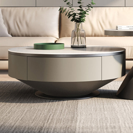 Round Pedestal Coffee Table Glam Stone Cocktail Table with 2 Drawers Clearhalo 'Coffee & Accent Tables' 'Coffee Tables' 'coffee_tables' 'furn' 'furn_coffee_tables' 'Furniture' 'Living Room Furniture' 7523875