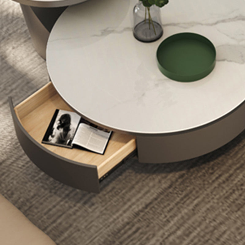 Round Pedestal Coffee Table Glam Stone Cocktail Table with 2 Drawers Clearhalo 'Coffee & Accent Tables' 'Coffee Tables' 'coffee_tables' 'furn' 'furn_coffee_tables' 'Furniture' 'Living Room Furniture' 7523877