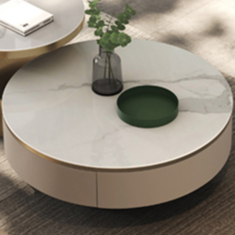 Round Pedestal Coffee Table Glam Stone Cocktail Table with 2 Drawers Clearhalo 'Coffee & Accent Tables' 'Coffee Tables' 'coffee_tables' 'furn' 'furn_coffee_tables' 'Furniture' 'Living Room Furniture' 7523879