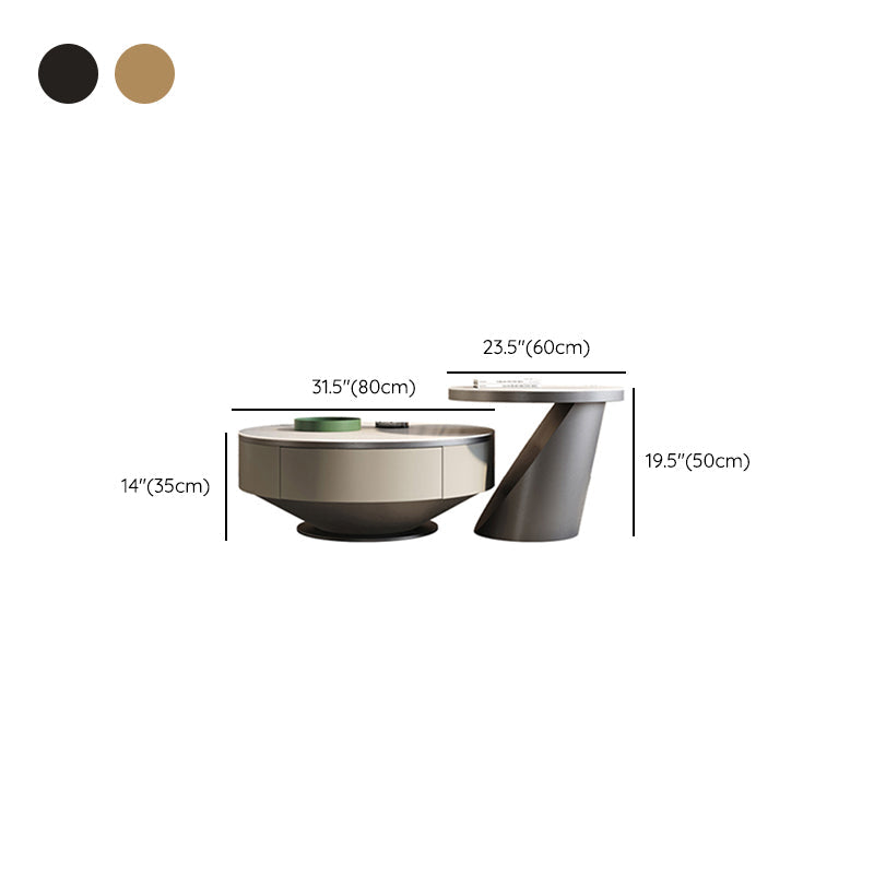 Round Pedestal Coffee Table Glam Stone Cocktail Table with 2 Drawers Clearhalo 'Coffee & Accent Tables' 'Coffee Tables' 'coffee_tables' 'furn' 'furn_coffee_tables' 'Furniture' 'Living Room Furniture' 7523883