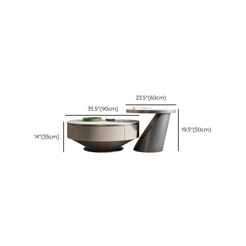 Round Pedestal Coffee Table Glam Stone Cocktail Table with 2 Drawers Clearhalo 'Coffee & Accent Tables' 'Coffee Tables' 'coffee_tables' 'furn' 'furn_coffee_tables' 'Furniture' 'Living Room Furniture' 7523884