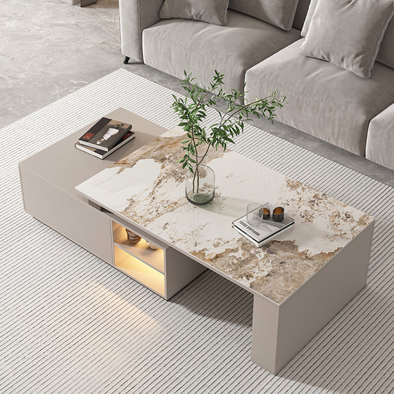 Glam Coffee Table Rectangle Stone Single Cocktail Table with Storage Drawers Clearhalo 'Coffee & Accent Tables' 'Coffee Tables' 'coffee_tables' 'furn' 'furn_coffee_tables' 'Furniture' 'Living Room Furniture' 7523888