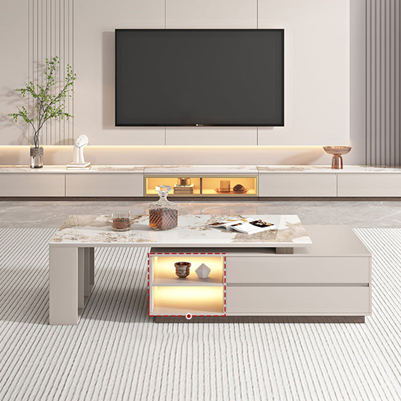 Glam Coffee Table Rectangle Stone Single Cocktail Table with Storage Drawers Clearhalo 'Coffee & Accent Tables' 'Coffee Tables' 'coffee_tables' 'furn' 'furn_coffee_tables' 'Furniture' 'Living Room Furniture' 7523895