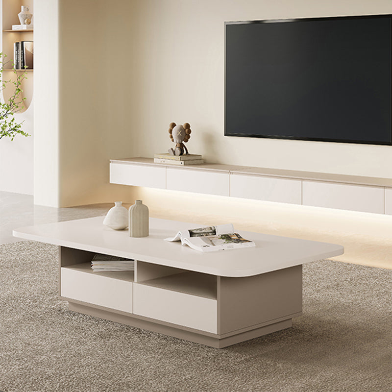 Rectangle Single Coffee Table Wood Cocktail Table with Storage Drawers