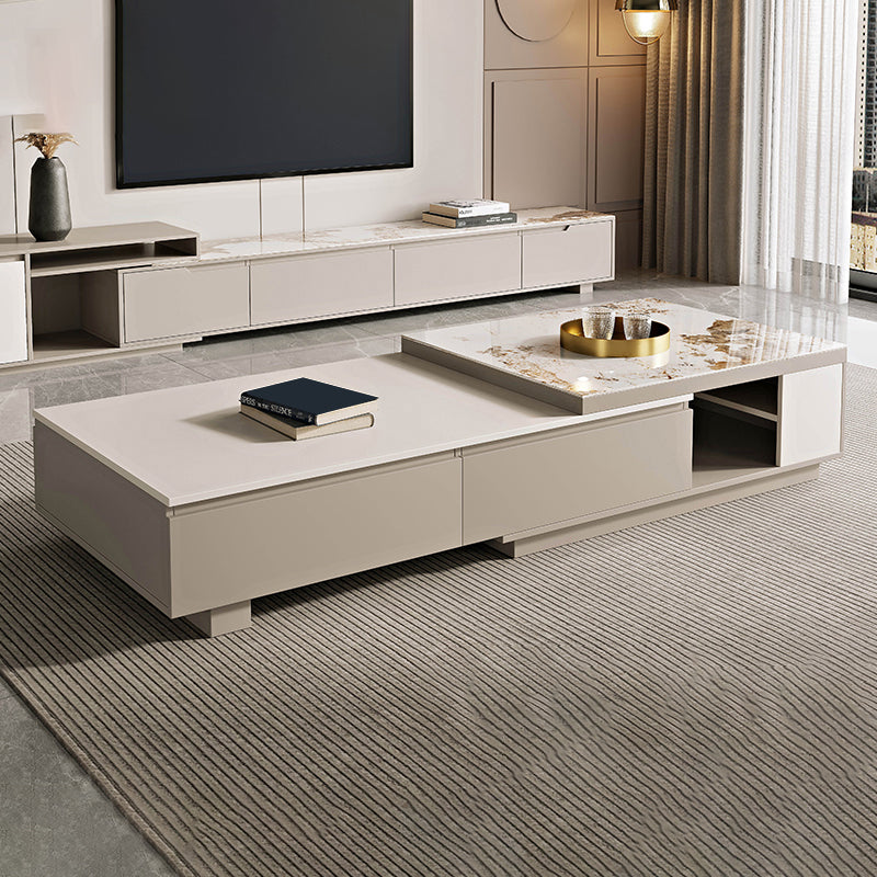 Rectangle Single Coffee Table Stone Cocktail Table with Storage Drawers
