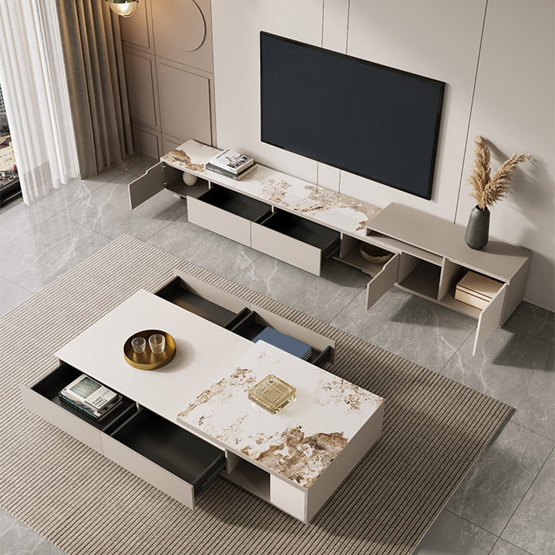 Rectangle Single Coffee Table Stone Cocktail Table with Storage Drawers