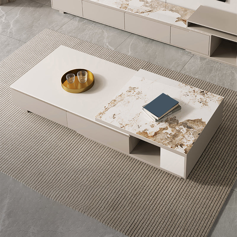 Rectangle Single Coffee Table Stone Cocktail Table with Storage Drawers