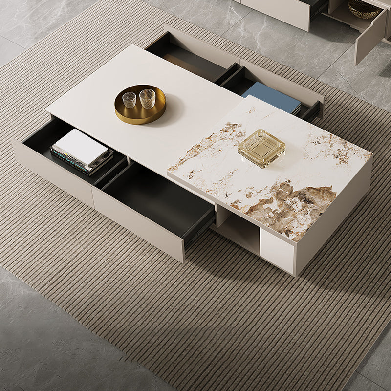Rectangle Single Coffee Table Stone Cocktail Table with Storage Drawers