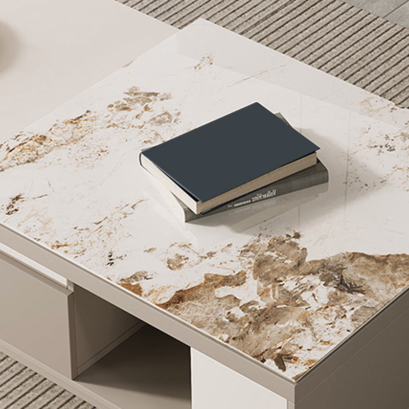 Rectangle Single Coffee Table Stone Cocktail Table with Storage Drawers