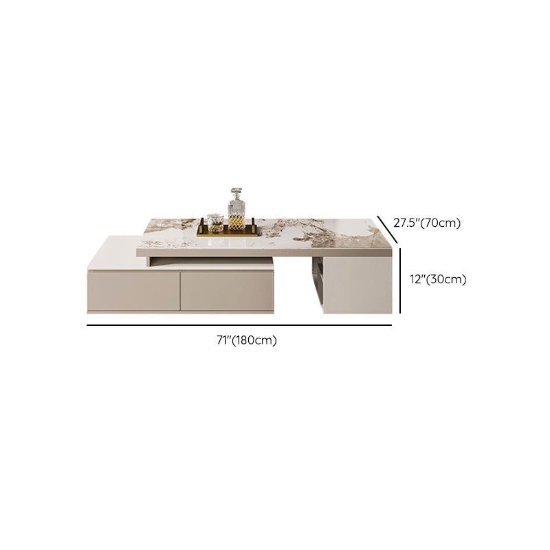 Rectangle Single Coffee Table Stone Cocktail Table with Storage Drawers
