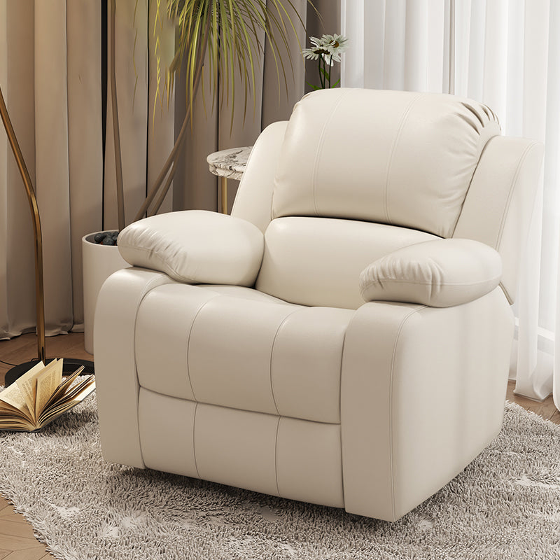 Solid Color Faux Leather Standard Recliner Manual- Lever Recliner Chair White Clearhalo 'Chairs & Seating' 'furn' 'furn_recliners' 'Furniture' 'Living Room Furniture' 'Recliners' 7524057