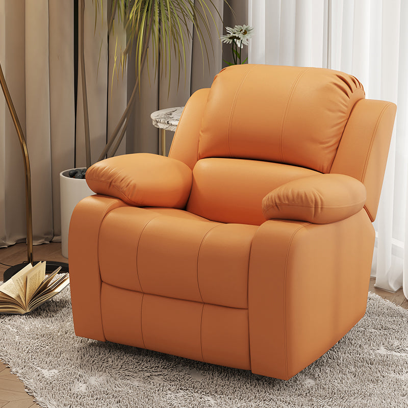 Solid Color Faux Leather Standard Recliner Manual- Lever Recliner Chair Orange Clearhalo 'Chairs & Seating' 'furn' 'furn_recliners' 'Furniture' 'Living Room Furniture' 'Recliners' 7524059