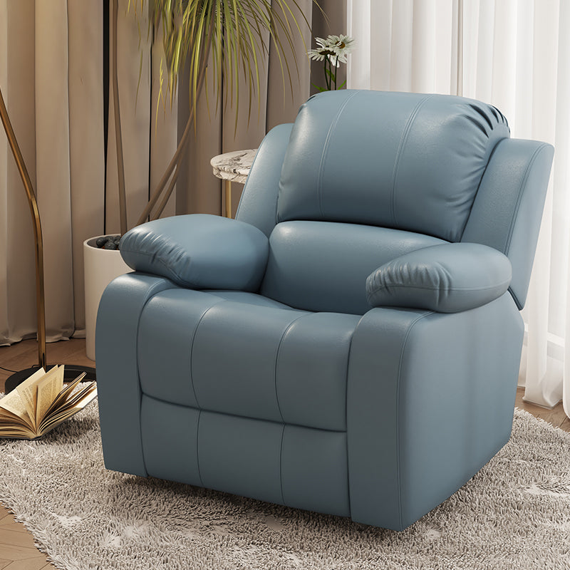 Solid Color Faux Leather Standard Recliner Manual- Lever Recliner Chair Blue Clearhalo 'Chairs & Seating' 'furn' 'furn_recliners' 'Furniture' 'Living Room Furniture' 'Recliners' 7524060