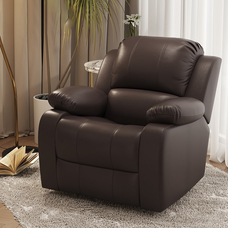 Solid Color Faux Leather Standard Recliner Manual- Lever Recliner Chair Brown Clearhalo 'Chairs & Seating' 'furn' 'furn_recliners' 'Furniture' 'Living Room Furniture' 'Recliners' 7524065