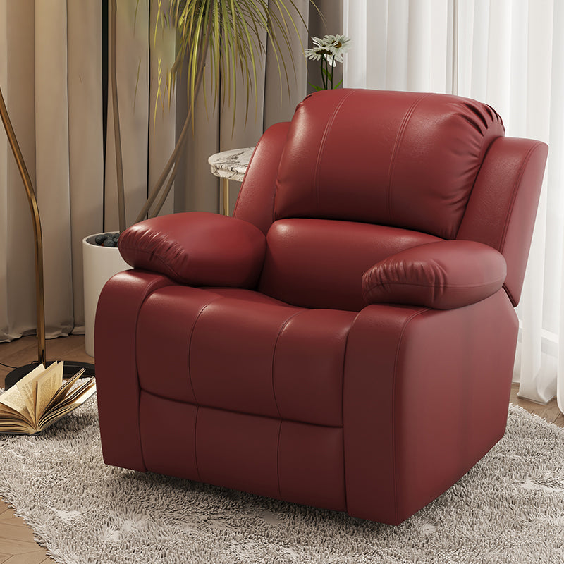 Solid Color Faux Leather Standard Recliner Manual- Lever Recliner Chair Claret Clearhalo 'Chairs & Seating' 'furn' 'furn_recliners' 'Furniture' 'Living Room Furniture' 'Recliners' 7524068