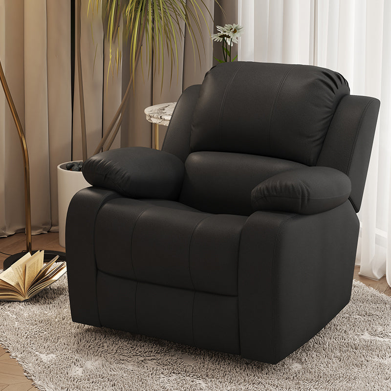 Solid Color Faux Leather Standard Recliner Manual- Lever Recliner Chair Matte Black Clearhalo 'Chairs & Seating' 'furn' 'furn_recliners' 'Furniture' 'Living Room Furniture' 'Recliners' 7524074