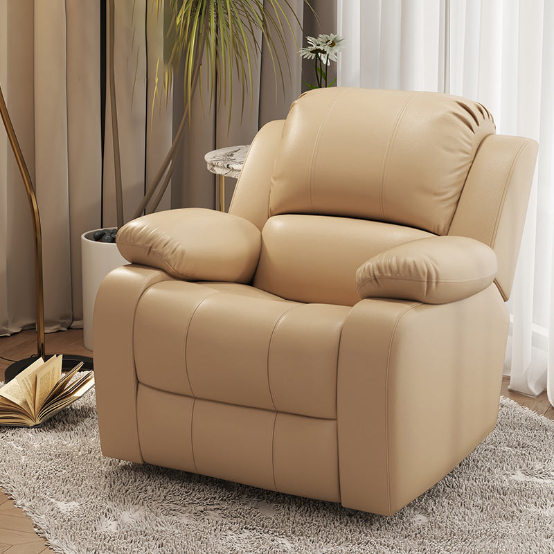 Solid Color Faux Leather Standard Recliner Manual- Lever Recliner Chair Champagne Clearhalo 'Chairs & Seating' 'furn' 'furn_recliners' 'Furniture' 'Living Room Furniture' 'Recliners' 7524075