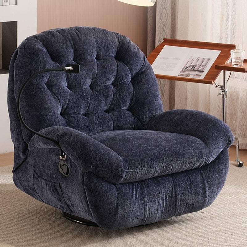 Solid Color Swivel Rocker Standard Recliner Metal Frame Recliner Chair with Side Pocket Clearhalo 'Chairs & Seating' 'furn' 'furn_recliners' 'Furniture' 'Living Room Furniture' 'Recliners' 7524103