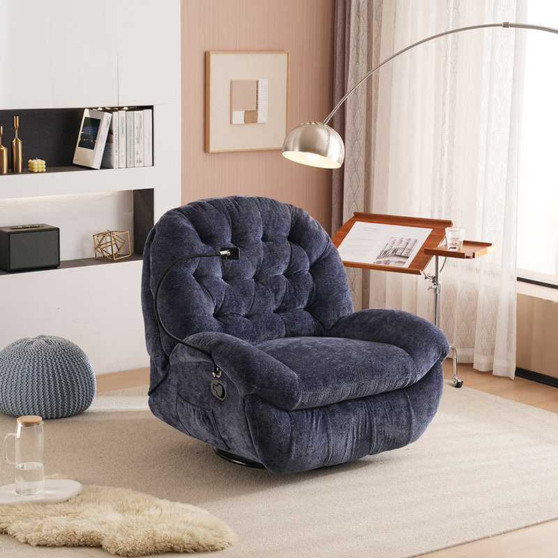 Solid Color Swivel Rocker Standard Recliner Metal Frame Recliner Chair with Side Pocket Blue Clearhalo 'Chairs & Seating' 'furn' 'furn_recliners' 'Furniture' 'Living Room Furniture' 'Recliners' 7524104