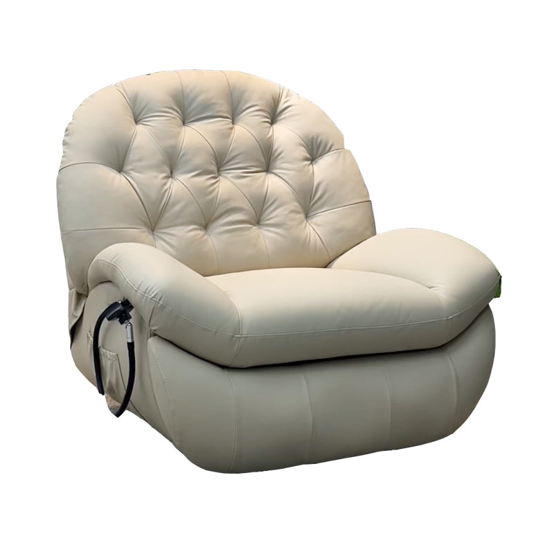 Solid Color Swivel Rocker Standard Recliner Metal Frame Recliner Chair with Side Pocket Off-White Clearhalo 'Chairs & Seating' 'furn' 'furn_recliners' 'Furniture' 'Living Room Furniture' 'Recliners' 7524107