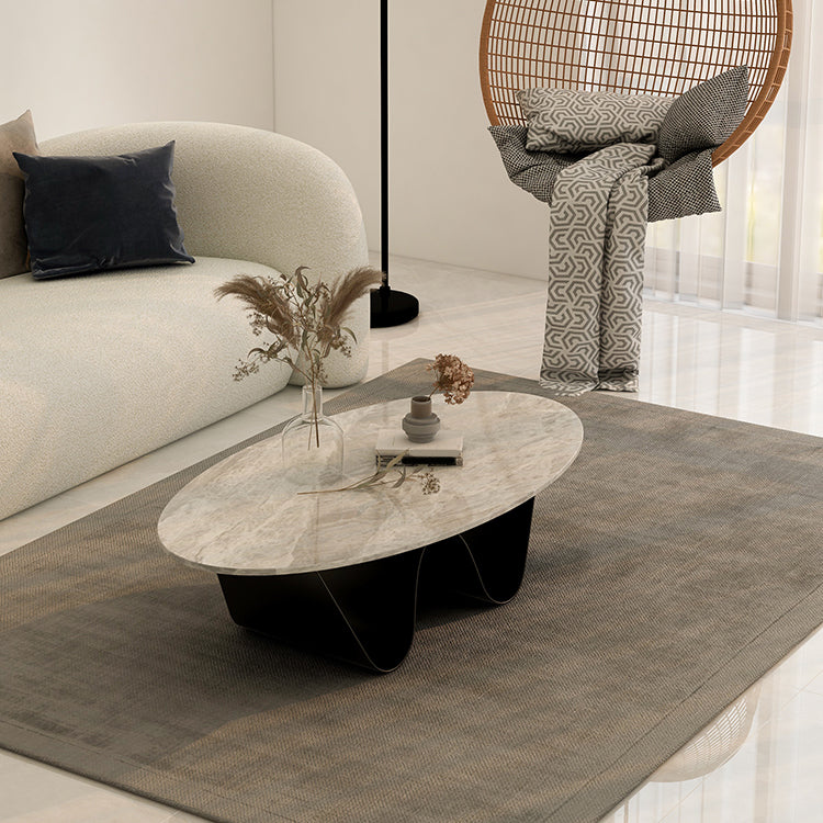 Metal Abstract Base Cocktail Table Glam Oval Slate Top Coffee Table