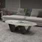 Metal Abstract Base Cocktail Table Glam Oval Slate Top Coffee Table