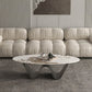 Metal Abstract Base Cocktail Table Glam Oval Slate Top Coffee Table