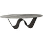 Metal Abstract Base Cocktail Table Glam Oval Slate Top Coffee Table
