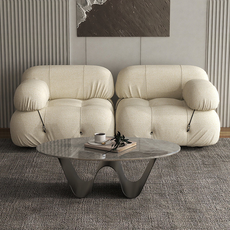 Metal Abstract Base Cocktail Table Glam Oval Slate Top Coffee Table