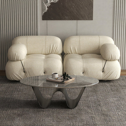 Metal Abstract Base Cocktail Table Glam Oval Slate Top Coffee Table