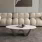 Metal Abstract Base Cocktail Table Glam Oval Slate Top Coffee Table