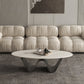 Metal Abstract Base Cocktail Table Glam Oval Slate Top Coffee Table
