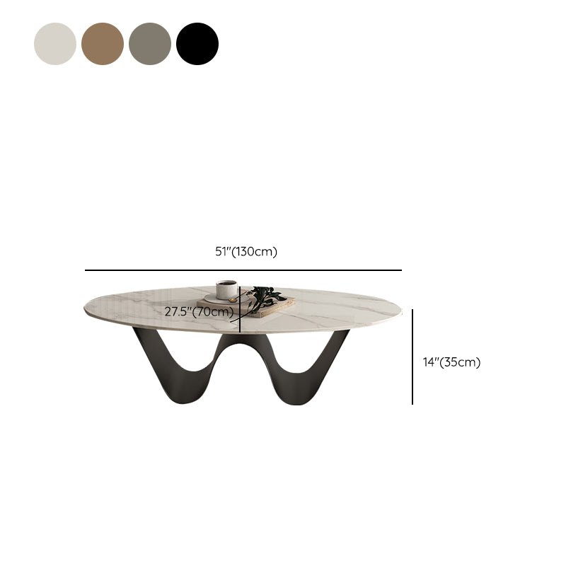 Metal Abstract Base Cocktail Table Glam Oval Slate Top Coffee Table