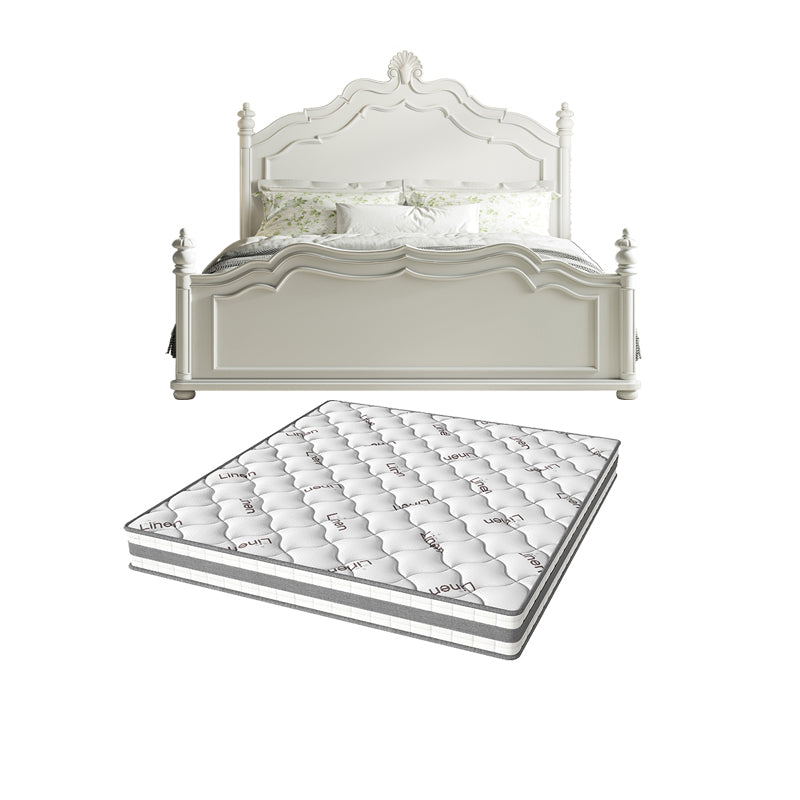 Victorian Standard Bed Solid Wood White Panel Bed with Headboard Bed & Mattress Spring&Latex Clearhalo 'Bedroom Furniture' 'Beds' 'furn' 'furn_beds' 'Furniture' 7531180
