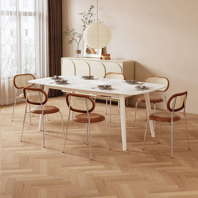 Modern Stone White Dining Table Ash Wood Base for Dining Room Clearhalo 'Dining Tables & Seating' 'Dining Tables' 'dining_table' 'furn' 'furn_dining_table' 'Furniture' 'Kitchen & Dining Furniture' 7531484