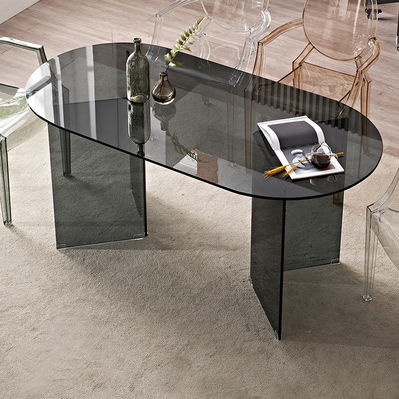 Modern Tempered Glass Dining Table Glass Base for Dining Room Oval Black Clearhalo 'Dining Tables & Seating' 'Dining Tables' 'dining_table' 'furn' 'furn_dining_table' 'Furniture' 'Kitchen & Dining Furniture' 7531497