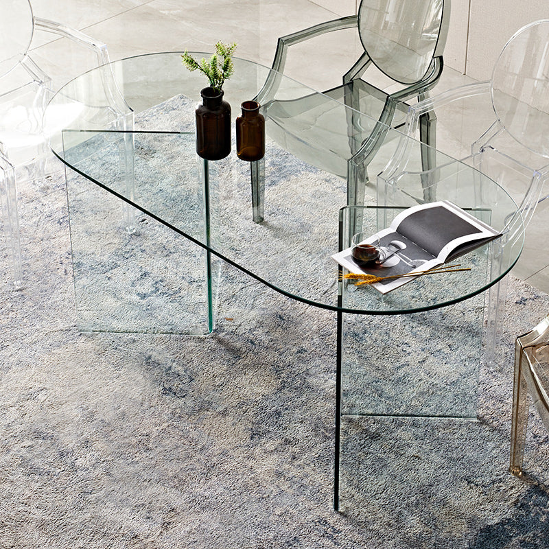 Modern Tempered Glass Dining Table Glass Base for Dining Room Oval White Clearhalo 'Dining Tables & Seating' 'Dining Tables' 'dining_table' 'furn' 'furn_dining_table' 'Furniture' 'Kitchen & Dining Furniture' 7531499