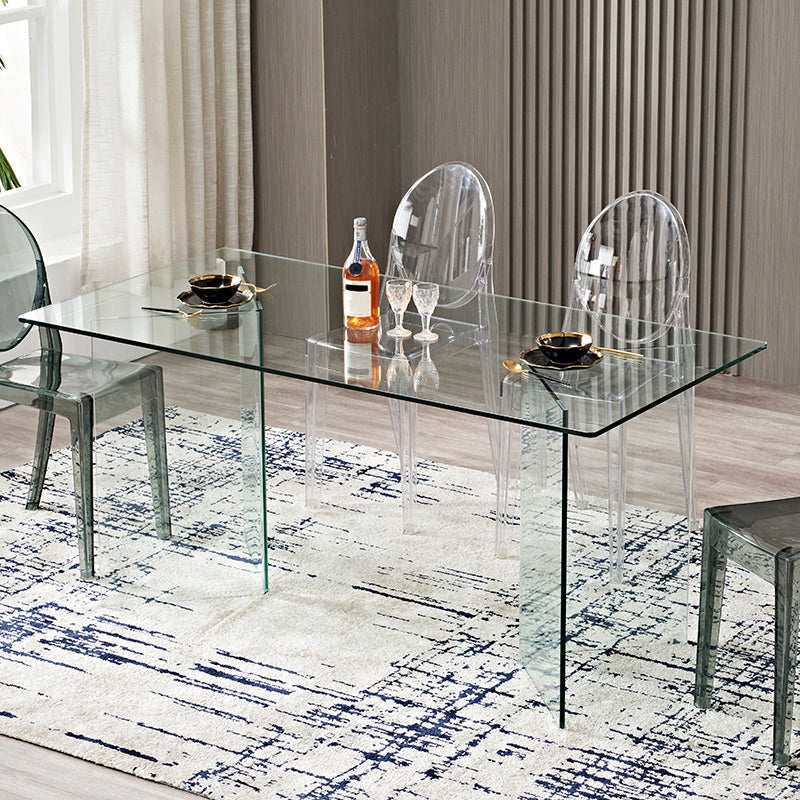 Modern Tempered Glass Dining Table Glass Base for Dining Room Rectangle White Clearhalo 'Dining Tables & Seating' 'Dining Tables' 'dining_table' 'furn' 'furn_dining_table' 'Furniture' 'Kitchen & Dining Furniture' 7531505