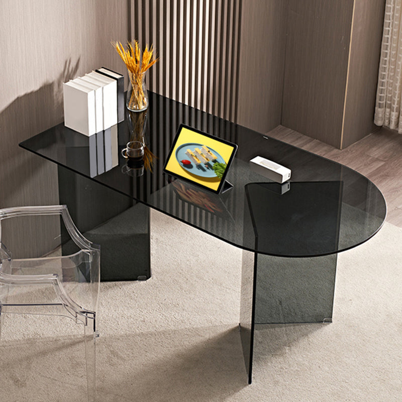 Modern Tempered Glass Dining Table Glass Base for Dining Room Free Form Black Clearhalo 'Dining Tables & Seating' 'Dining Tables' 'dining_table' 'furn' 'furn_dining_table' 'Furniture' 'Kitchen & Dining Furniture' 7531508