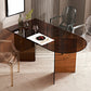 Modern Tempered Glass Dining Table Glass Base for Dining Room Free Form Brown Clearhalo 'Dining Tables & Seating' 'Dining Tables' 'dining_table' 'furn' 'furn_dining_table' 'Furniture' 'Kitchen & Dining Furniture' 7531512