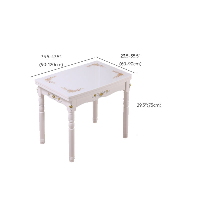 White Extendable Dining Table Solid Wood Dining Table for Dining Room