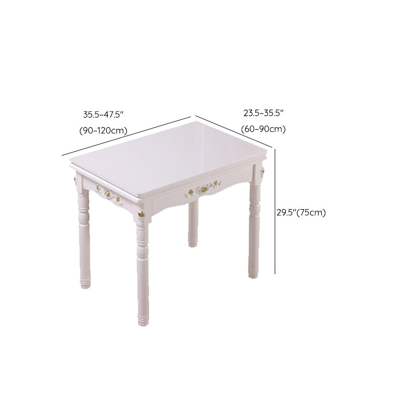 White Extendable Dining Table Solid Wood Dining Table for Dining Room