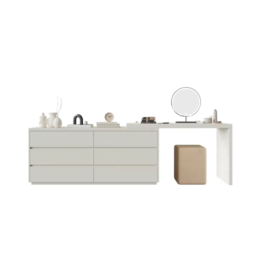 Modern With Drawer Solid Wood Lighted Mirror Bedroom Make-up Vanity Makeup Vanity & Mirror & Stools White Clearhalo 'Bedroom Furniture' 'furn' 'furn_makeup_vanities' 'Furniture' 'Makeup Vanities' 'makeup_vanities' 7532890