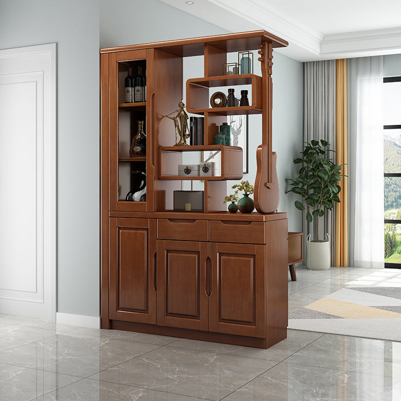 Solid Wood Cabinet 14.96" Wide Accent Cabinet with Drawers and Shelves 47"L x 15"W x 75"H Walnut Clearhalo 'Cabinets & Chests' 'cabinets_chests' 'furn' 'furn_cabinets_chests' 'Furniture' 'Living Room Furniture' 7532952