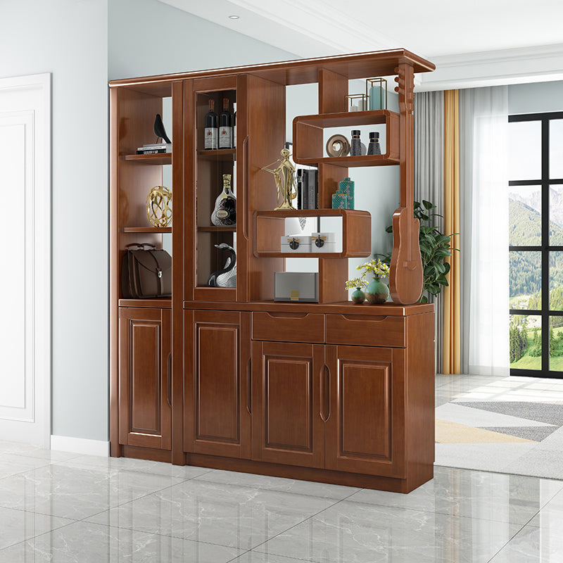 Solid Wood Cabinet 14.96" Wide Accent Cabinet with Drawers and Shelves 59"L x 15"W x 75"H Walnut Clearhalo 'Cabinets & Chests' 'cabinets_chests' 'furn' 'furn_cabinets_chests' 'Furniture' 'Living Room Furniture' 7532959