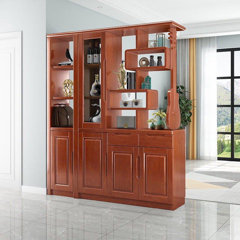 Solid Wood Cabinet 14.96" Wide Accent Cabinet with Drawers and Shelves 59"L x 15"W x 75"H Medium Wood Clearhalo 'Cabinets & Chests' 'cabinets_chests' 'furn' 'furn_cabinets_chests' 'Furniture' 'Living Room Furniture' 7532961