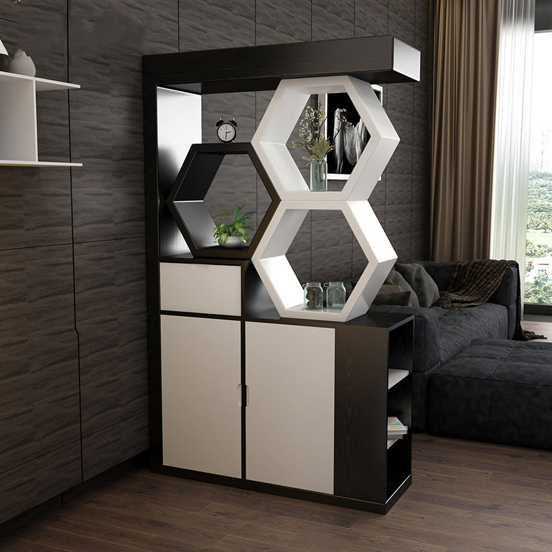 Contemporary 1-Door 78.74" H Cabinet Wooden Accent Chest with Shelf Black-White 1 Clearhalo 'Cabinets & Chests' 'cabinets_chests' 'furn' 'furn_cabinets_chests' 'Furniture' 'Living Room Furniture' 7532989